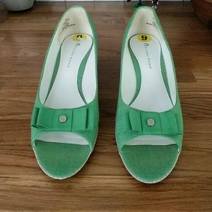 Green peep toe sandals